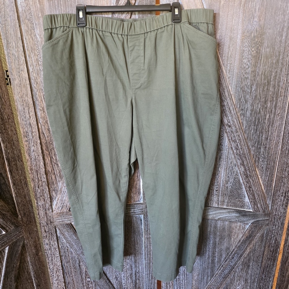 Lands' End Pants Women's Size 22W Olive Green Cropped Capris Stretch Mid-Rise